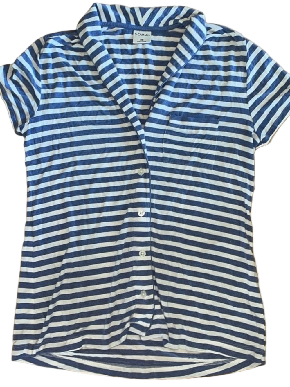 Soma Intimates Blue White Striped Button Front Pajama Sleep Shirt XS